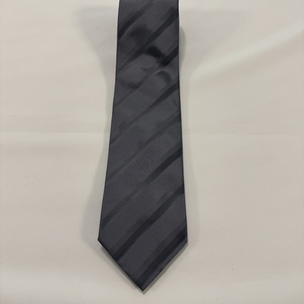 Barneys New York Gray And Black Striped 100% Italian Silk Tie